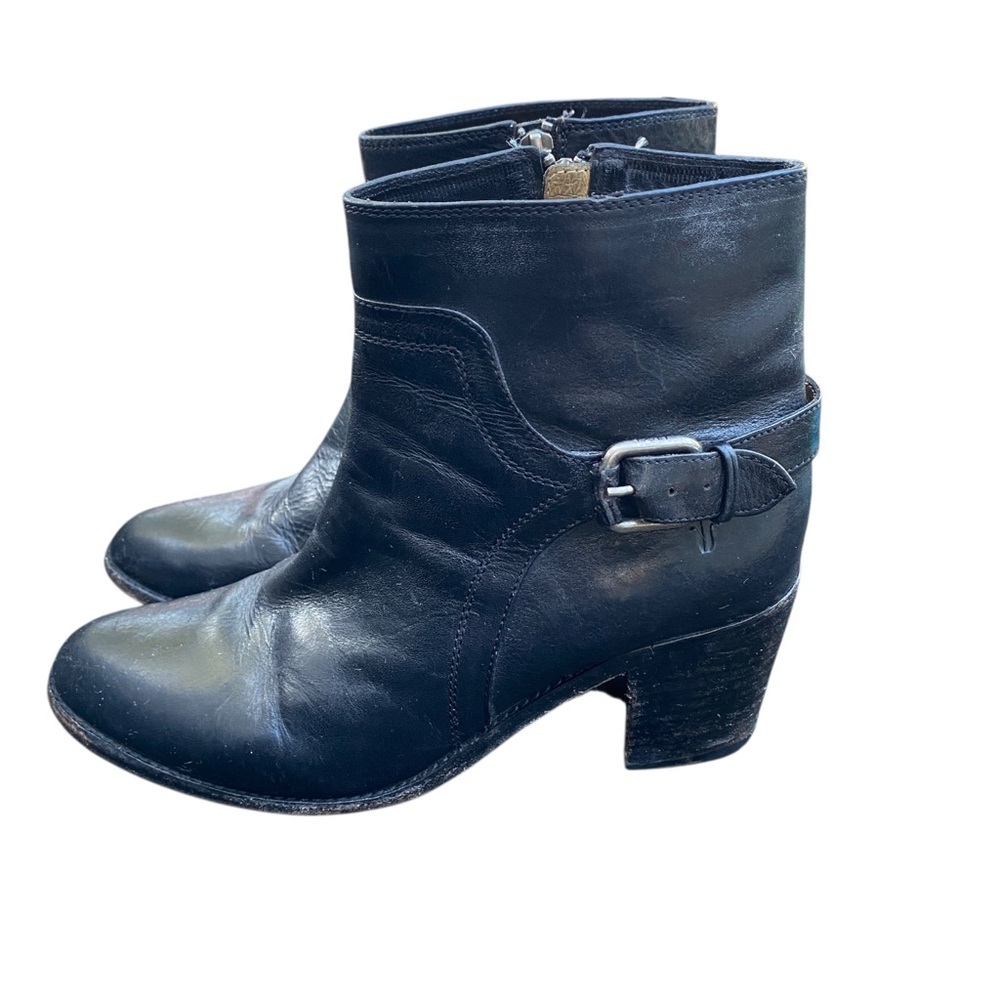 Frye Black Leather heeled Ankle Boots with Buckle size 7.5 - Picture 3 of 10